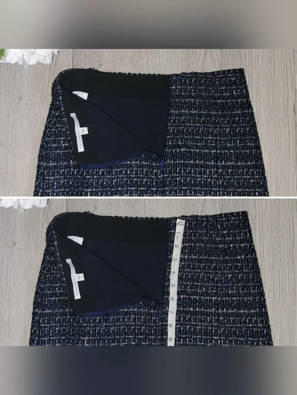 Veronica Beard Mirabelle Mini Skirt Navy, Silver, Black Tweed & Fringe Hem, 4